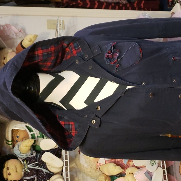 Free people Navy Plaid pea Coat size 8 - Picture 2 of 7